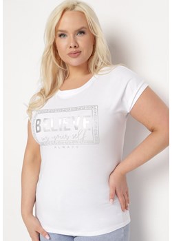 Biały Bawełniany T-shirt z Ozdobnym Napisem Dellphia ze sklepu Born2be Odzież w kategorii Bluzki damskie - zdjęcie 169539877