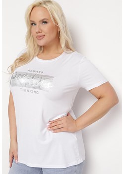 Biały T-shirt z Ozdobnym Nadrukiem z Metalicznym Połyskiem Neomania ze sklepu Born2be Odzież w kategorii Bluzki damskie - zdjęcie 169539986