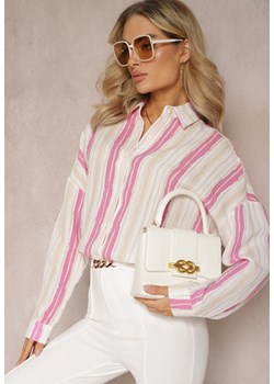 Beżowo-Fuksjowa Casualowa Koszula z Bawełny w Paski Sileata ze sklepu Renee odzież w kategorii Koszule damskie - zdjęcie 169543539