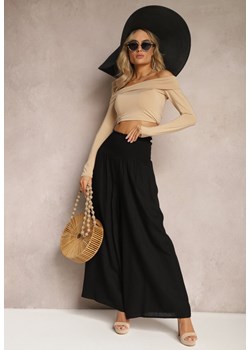 Czarne Szerokie Spodnie Culottes z Bawełny z Gumką w Talii Ifletia ze sklepu Renee odzież w kategorii Spodnie damskie - zdjęcie 169543599