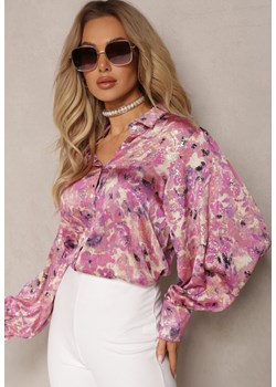 Różowa Koszula z Metalicznymi Drobinkami i Bufiastymi Rękawami Eceria ze sklepu Renee odzież w kategorii Koszule damskie - zdjęcie 169543659