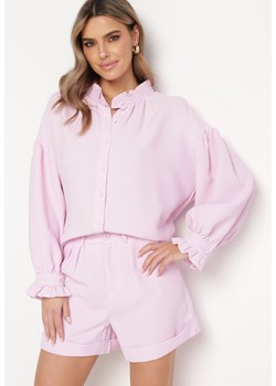 Różowa Koszula z Falbanką Wokół Szyi i Szerokimi Rękawami Arikka ze sklepu Born2be Odzież w kategorii Koszule damskie - zdjęcie 169553129