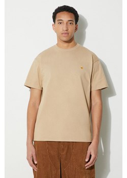 Carhartt WIP t-shirt bawełniany S/S Chase T-Shirt męski kolor beżowy z aplikacją I026391.22IXX ze sklepu PRM w kategorii T-shirty męskie - zdjęcie 169564689