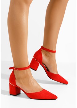 Czerwone czółenka na słupku Charmella V2 ze sklepu Zapatos w kategorii Czółenka - zdjęcie 169571457