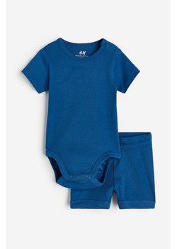 H & M - Bawełniany komplet w prążki 2-częściowy - Niebieski ze sklepu H&M w kategorii Komplety niemowlęce - zdjęcie 169590759