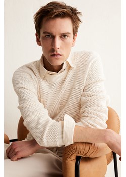 H & M - Sweter w ażurowy wzór Regular Fit - Biały ze sklepu H&M w kategorii Swetry męskie - zdjęcie 169591097