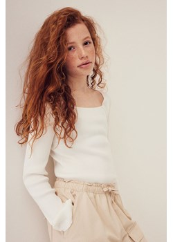 H & M - Sweter o splocie w prążki - Biały ze sklepu H&M w kategorii Swetry dziewczęce - zdjęcie 169591165