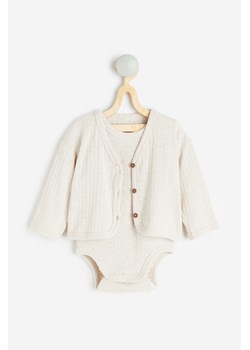 H & M - Dwuczęściowy komplet kardigan i body - Beżowy ze sklepu H&M w kategorii Komplety niemowlęce - zdjęcie 169592496