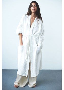 H & M - Muślinowy szlafrok - Biały ze sklepu H&M w kategorii Szlafroki damskie - zdjęcie 169592548