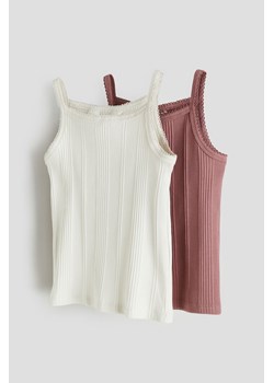 H & M - Bawełniany top na ramiączkach 2-pak - Biały ze sklepu H&M w kategorii Bluzki dziewczęce - zdjęcie 169592677
