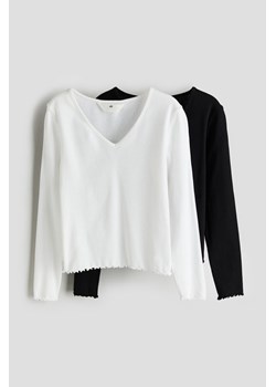 H & M - Top z dżerseju w prążki 2-pak - Biały ze sklepu H&M w kategorii Bluzki dziewczęce - zdjęcie 169593007