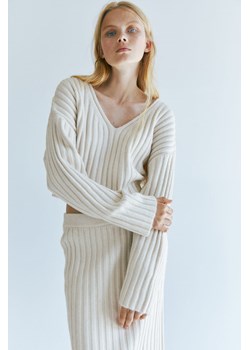 H & M - Sweter o splocie w prążki - Beżowy ze sklepu H&M w kategorii Swetry damskie - zdjęcie 169593136