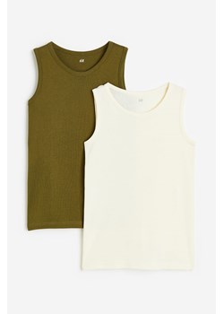 H & M - Bawełniana koszulka 2-pak - Zielony ze sklepu H&M w kategorii Podkoszulki dziecięce - zdjęcie 169593158