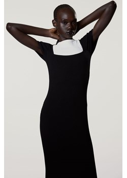 H & M - Sukienka midi z dzianiny w prążki - Czarny ze sklepu H&M w kategorii Sukienki - zdjęcie 169593626