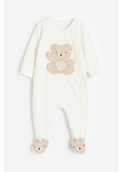 H & M - Welurowa piżama jednoczęściowa z pełnymi stópkami - Biały ze sklepu H&M w kategorii Piżamy dziecięce - zdjęcie 169593809