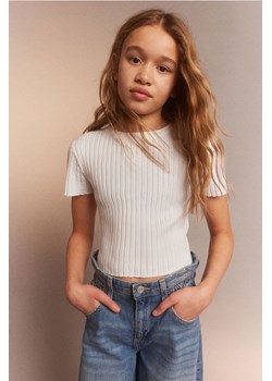 H & M - Top z dzianiny w prążki - Biały ze sklepu H&M w kategorii Bluzki dziewczęce - zdjęcie 169597618