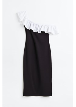 H & M - Sukienka z odkrytymi ramionami i falbaną - Czarny ze sklepu H&M w kategorii Sukienki - zdjęcie 169598227