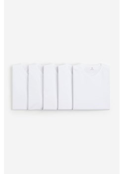 H & M - T-shirt Slim Fit 5-pak - Biały ze sklepu H&M w kategorii T-shirty męskie - zdjęcie 169598468