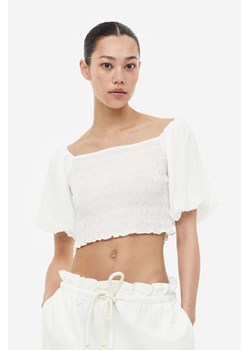 H & M - Marszczony top z odkrytymi ramionami - Biały ze sklepu H&M w kategorii Bluzki damskie - zdjęcie 169598907