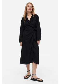 H & M - Kopertowa sukienka z domieszką lnu - Czarny ze sklepu H&M w kategorii Sukienki - zdjęcie 169599256