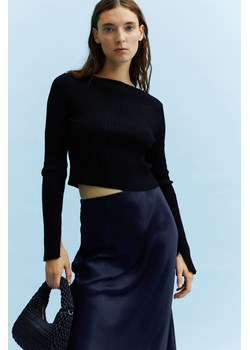 H & M - Krótki top z dzianiny w prążki - Czarny ze sklepu H&M w kategorii Bluzki damskie - zdjęcie 169599466