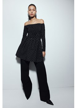 H & M - Marszczona sukienka z odkrytymi ramionami - Czarny ze sklepu H&M w kategorii Sukienki - zdjęcie 169599645