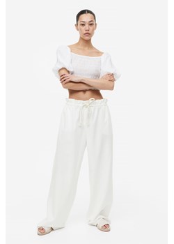 H & M - Szerokie spodnie z domieszką lnu - Biały ze sklepu H&M w kategorii Spodnie damskie - zdjęcie 169599859