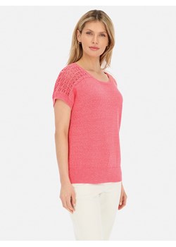 Koralowa dzianinowa bluzka z ażurowymi rękawami Red Button Jerry ze sklepu Eye For Fashion w kategorii Bluzki damskie - zdjęcie 169600686