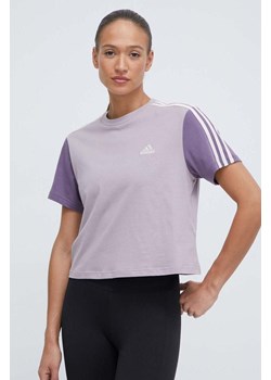 adidas t-shirt bawełniany damski kolor fioletowy IS1571 ze sklepu ANSWEAR.com w kategorii Bluzki damskie - zdjęcie 169601759