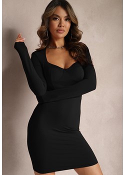 Czarna Mini Sukienka Dopasowana z Usztywnianym Kwadratowym Dekoltem Olimpidia ze sklepu Renee odzież w kategorii Sukienki - zdjęcie 169607987