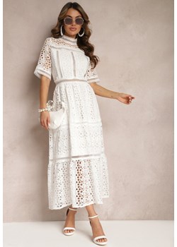 Biała Rozkloszowana Sukienka Maxi Ażurowa z Falbanką Ranilette ze sklepu Renee odzież w kategorii Sukienki - zdjęcie 169608047