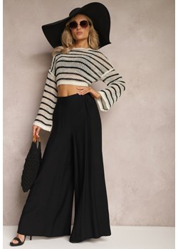Czarne Szerokie Spodnie Casualowe z Gumką w Pasie Indala ze sklepu Renee odzież w kategorii Spodnie damskie - zdjęcie 169608067