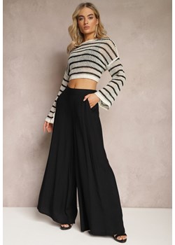 Czarne Szerokie Spodnie Casualowe z Gumką w Pasie Indala ze sklepu Renee odzież w kategorii Spodnie damskie - zdjęcie 169608068