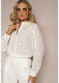 Biała Koszula Bawełniana Ozdobiona Cyrkoniami i Haftem Opertta ze sklepu Renee odzież w kategorii Koszule damskie - zdjęcie 169608077