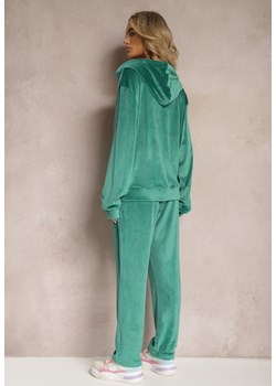 Zielony Welurowy Komplet Dresowy Zasuwana Bluza z Kapturem i Szerokie Spodnie Belphobe ze sklepu Renee odzież w kategorii Dresy damskie - zdjęcie 169608279