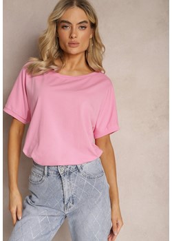 Jasnoróżowy T-shirt z Elastycznej Bawełny z Dłuższym Tyłem Gipsopa ze sklepu Renee odzież w kategorii Bluzki damskie - zdjęcie 169608426