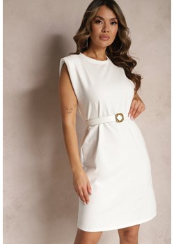 Biała Pudełkowa Sukienka Bez Rękawów z Usztywnionymi Ramionami Orchissa ze sklepu Renee odzież w kategorii Sukienki - zdjęcie 169608456