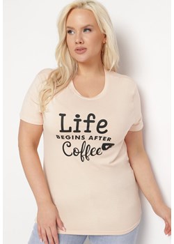 Różowy T-shirt z Okrągłym Dekoltem i Napisem Aeterria ze sklepu Born2be Odzież w kategorii Bluzki damskie - zdjęcie 169616835