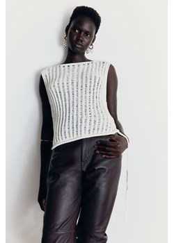 H & M - Dzianinowy top o splocie imitującym lecące oczka - Biały ze sklepu H&M w kategorii Kamizelki damskie - zdjęcie 169618166