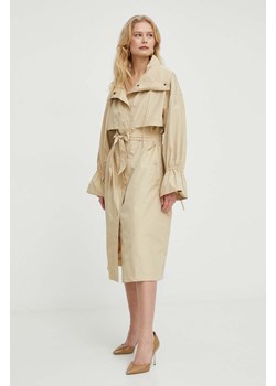 Twinset płaszcz damski kolor beżowy przejściowy oversize ze sklepu ANSWEAR.com w kategorii Płaszcze damskie - zdjęcie 169619656