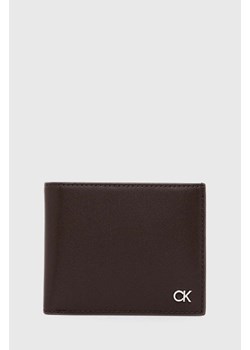 Calvin Klein portfel skórzany męski kolor brązowy ze sklepu ANSWEAR.com w kategorii Portfele męskie - zdjęcie 169619819