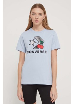 Converse t-shirt bawełniany damski kolor niebieski ze sklepu ANSWEAR.com w kategorii Bluzki damskie - zdjęcie 169620089