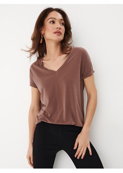 Mohito - Brązowy t-shirt z modalem - brązowy ze sklepu Mohito w kategorii Bluzki damskie - zdjęcie 169627169