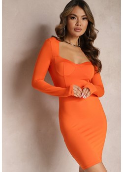 Pomarańczowa Mini Sukienka Dopasowana z Usztywnianym Kwadratowym Dekoltem Olimpidia ze sklepu Renee odzież w kategorii Sukienki - zdjęcie 169628846