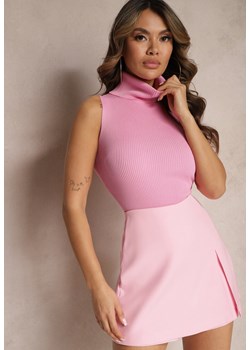 Różowa Bluzka z Elastycznego Materiału bez Rękawów z Golfem Merdia ze sklepu Renee odzież w kategorii Bluzki damskie - zdjęcie 169629217