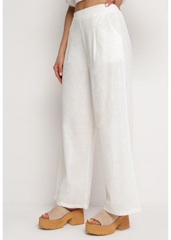Białe Szerokie Spodnie z Gumką w Talii z Lnem Araniells ze sklepu Born2be Odzież w kategorii Spodnie damskie - zdjęcie 169629245