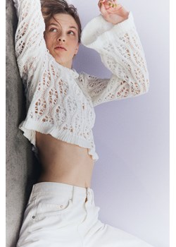 H & M - Ażurowy sweter z falbankami - Biały ze sklepu H&M w kategorii Swetry damskie - zdjęcie 169632039