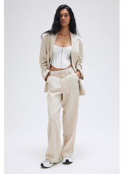 H & M - Proste spodnie z domieszką lnu - Beżowy ze sklepu H&M w kategorii Spodnie damskie - zdjęcie 169632077