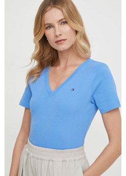 Tommy Hilfiger t-shirt bawełniany damski kolor niebieski WW0WW40584 ze sklepu ANSWEAR.com w kategorii Bluzki damskie - zdjęcie 169637726