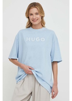 HUGO t-shirt bawełniany damski kolor niebieski 50514524 ze sklepu ANSWEAR.com w kategorii Bluzki damskie - zdjęcie 169637729